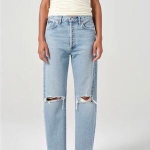 Agolde Blue Straight Leg Jeans High-Waist Distressed